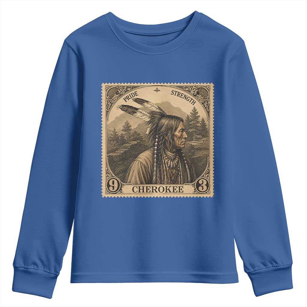 Cherokee Pride Strength Youth Sweatshirt Native American Vintage Postage Stamp Graphic