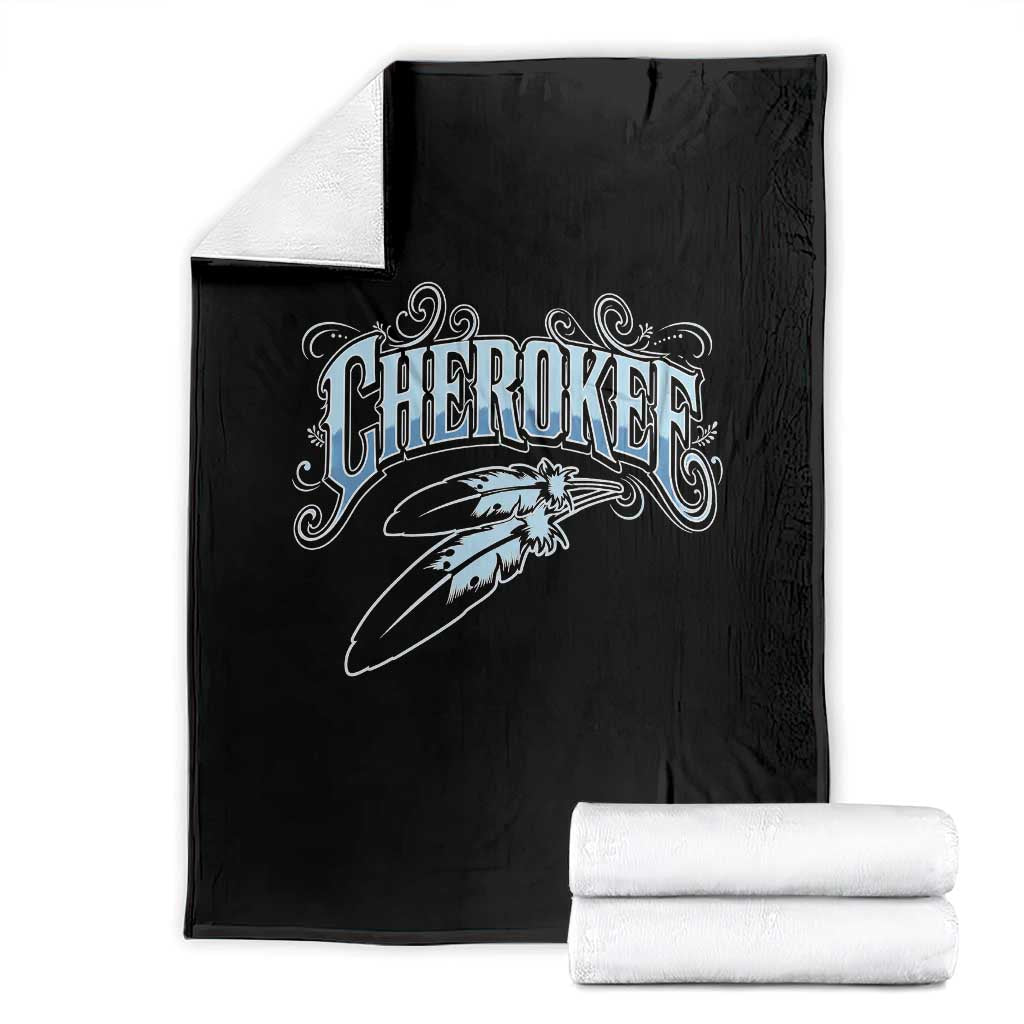 Cherokee Native American Heritage Throw Blanket Blue Feather Filigree Typography