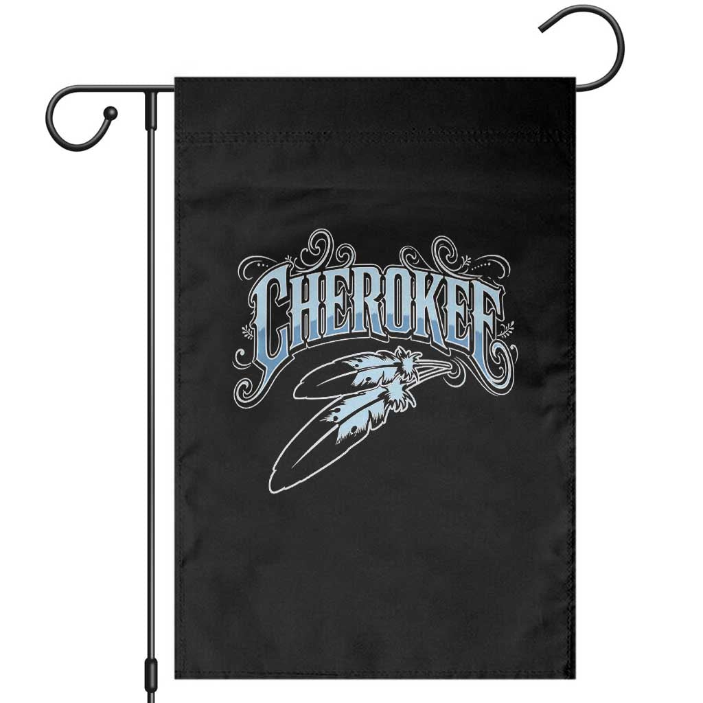 Cherokee Native American Heritage Garden Flag Blue Feather Filigree Typography