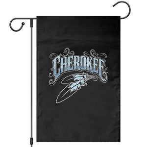 Cherokee Native American Heritage Garden Flag Blue Feather Filigree Typography