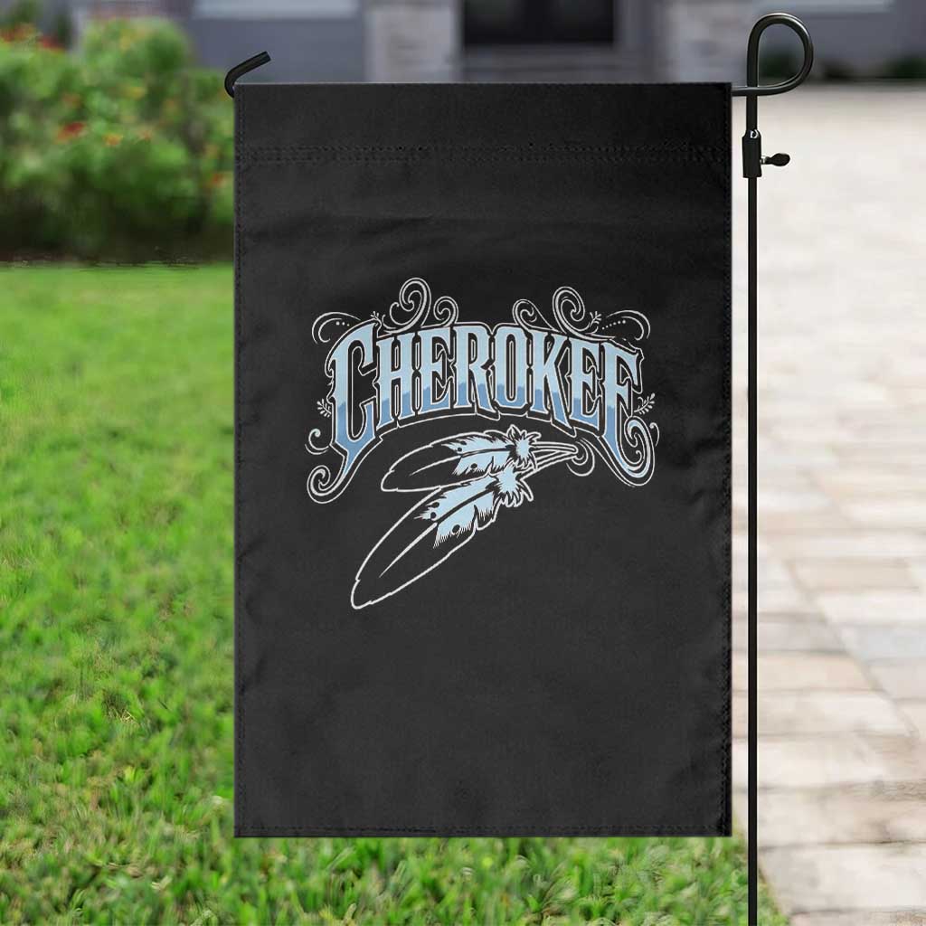 Cherokee Native American Heritage Garden Flag Blue Feather Filigree Typography