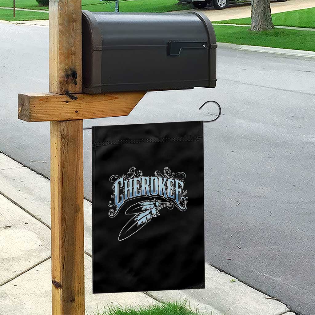Cherokee Native American Heritage Garden Flag Blue Feather Filigree Typography