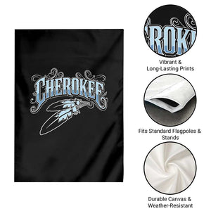 Cherokee Native American Heritage Garden Flag Blue Feather Filigree Typography