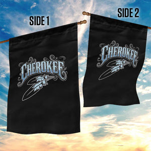 Cherokee Native American Heritage Garden Flag Blue Feather Filigree Typography