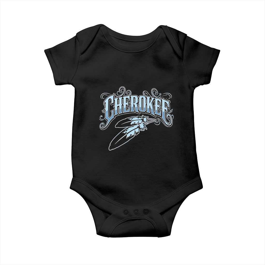 Cherokee Native American Heritage Baby Onesie Blue Feather Filigree Typography