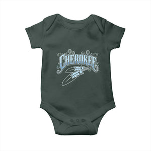Cherokee Native American Heritage Baby Onesie Blue Feather Filigree Typography