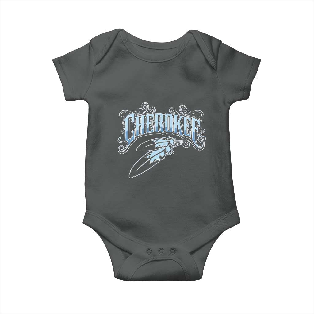 Cherokee Native American Heritage Baby Onesie Blue Feather Filigree Typography
