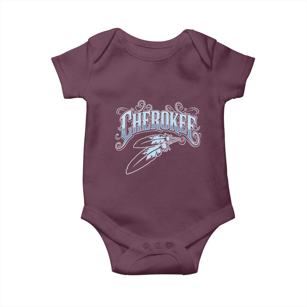 Cherokee Native American Heritage Baby Onesie Blue Feather Filigree Typography