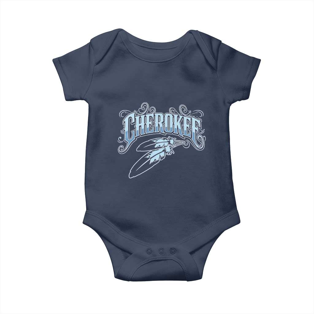 Cherokee Native American Heritage Baby Onesie Blue Feather Filigree Typography