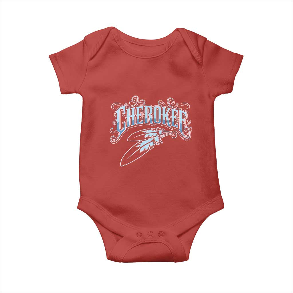 Cherokee Native American Heritage Baby Onesie Blue Feather Filigree Typography