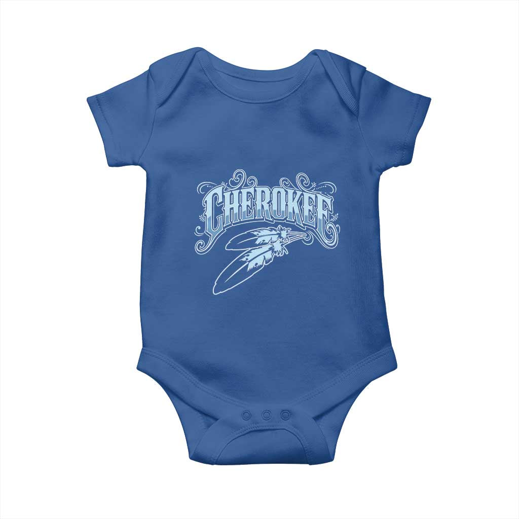 Cherokee Native American Heritage Baby Onesie Blue Feather Filigree Typography