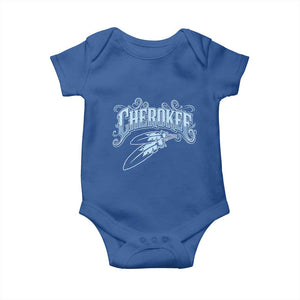 Cherokee Native American Heritage Baby Onesie Blue Feather Filigree Typography