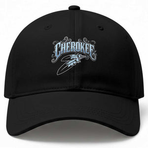 Cherokee Native American Heritage Baseball Cap Blue Feather Filigree Typography