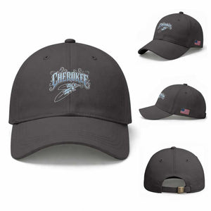 Cherokee Native American Heritage Baseball Cap Blue Feather Filigree Typography