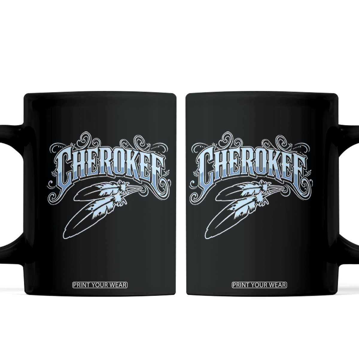 Cherokee Native American Heritage Coffee Mug Blue Feather Filigree Typography TS12 Black Print Your Wear