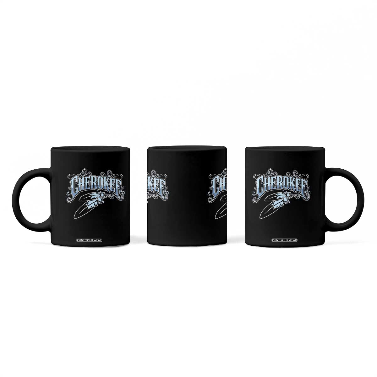Cherokee Native American Heritage Coffee Mug Blue Feather Filigree Typography