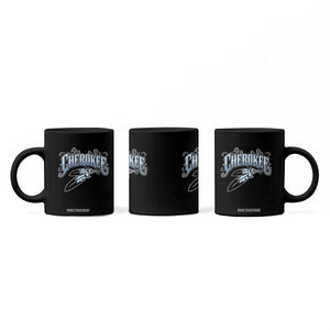 Cherokee Native American Heritage Coffee Mug Blue Feather Filigree Typography