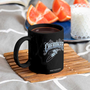 Cherokee Native American Heritage Coffee Mug Blue Feather Filigree Typography