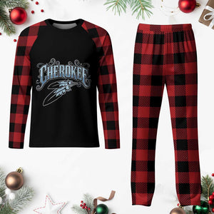 Cherokee Native American Heritage Plaid Pajama Set Blue Feather Filigree Typography