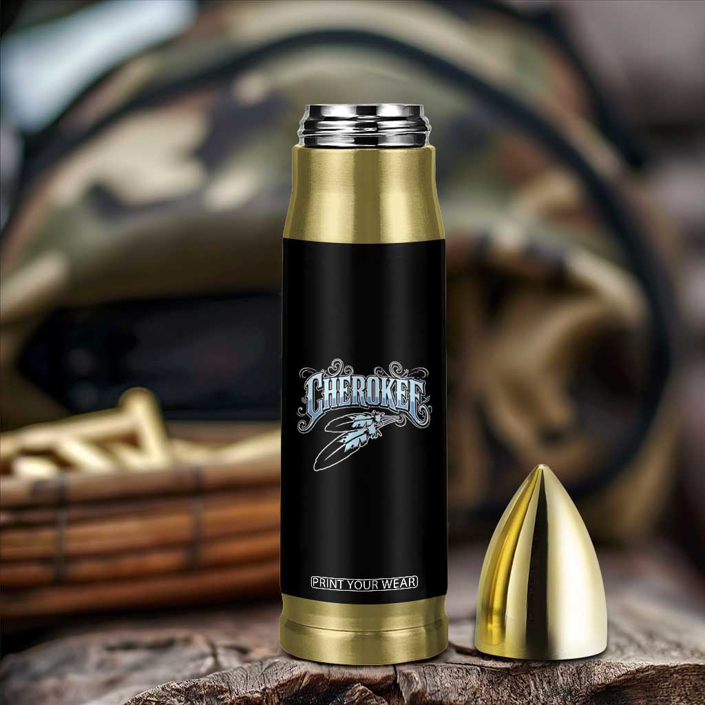 Cherokee Native American Heritage Bullet Tumbler Blue Feather Filigree Typography
