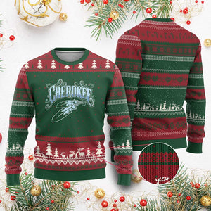 Cherokee Native American Heritage Ugly Christmas Sweater Blue Feather Filigree Typography