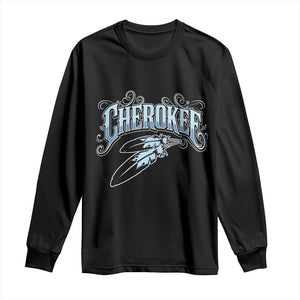 Cherokee Native American Heritage Long Sleeve Shirt Blue Feather Filigree Typography
