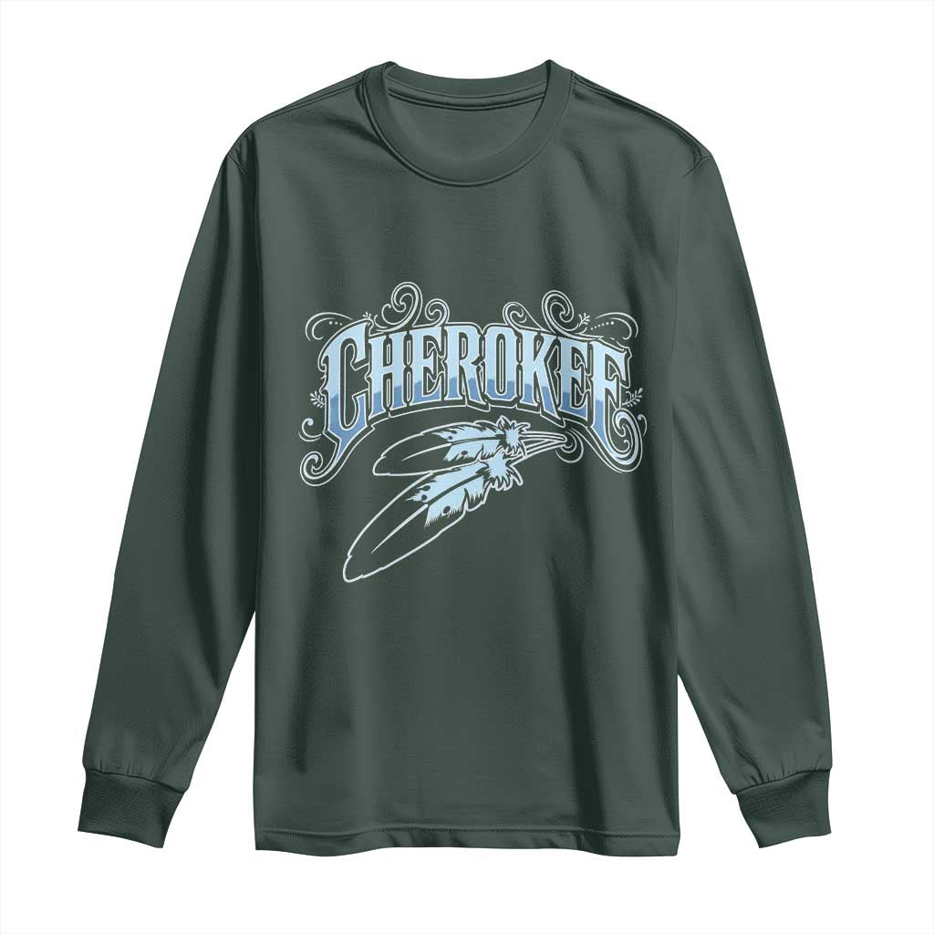 Cherokee Native American Heritage Long Sleeve Shirt Blue Feather Filigree Typography