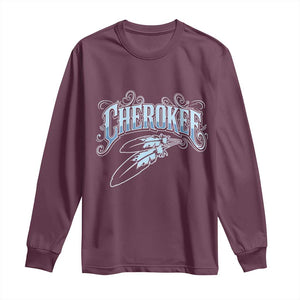 Cherokee Native American Heritage Long Sleeve Shirt Blue Feather Filigree Typography