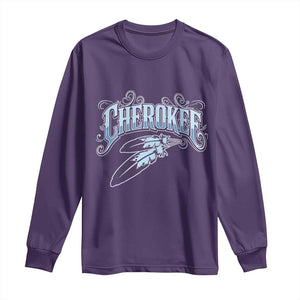 Cherokee Native American Heritage Long Sleeve Shirt Blue Feather Filigree Typography