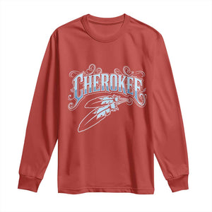 Cherokee Native American Heritage Long Sleeve Shirt Blue Feather Filigree Typography