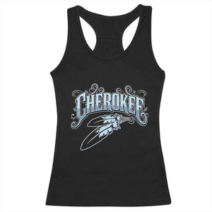 Cherokee Native American Heritage Racerback Tank Top Blue Feather Filigree Typography