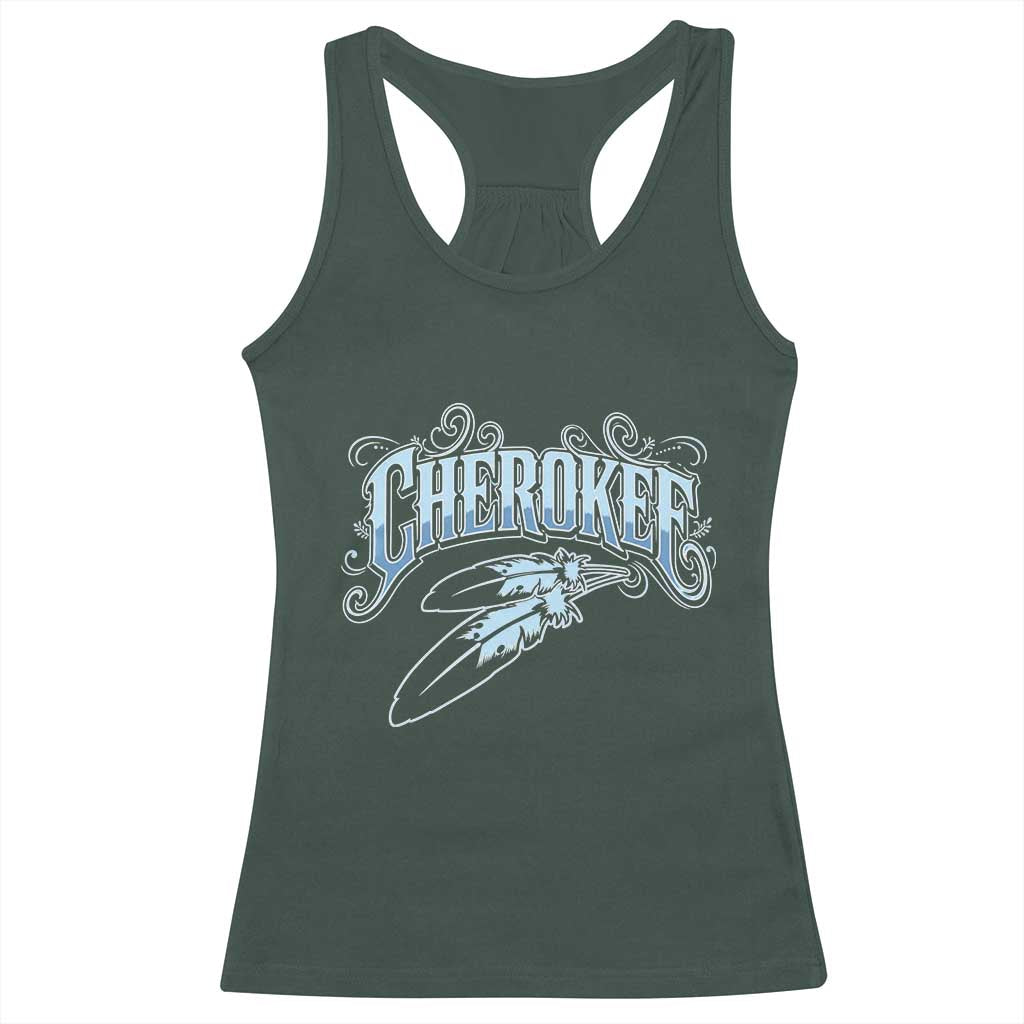 Cherokee Native American Heritage Racerback Tank Top Blue Feather Filigree Typography