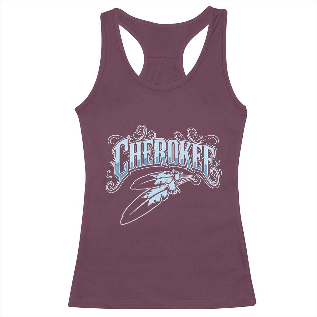 Cherokee Native American Heritage Racerback Tank Top Blue Feather Filigree Typography