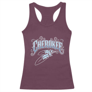 Cherokee Native American Heritage Racerback Tank Top Blue Feather Filigree Typography
