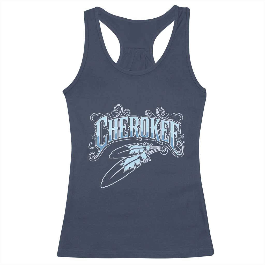 Cherokee Native American Heritage Racerback Tank Top Blue Feather Filigree Typography