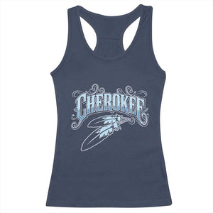 Cherokee Native American Heritage Racerback Tank Top Blue Feather Filigree Typography
