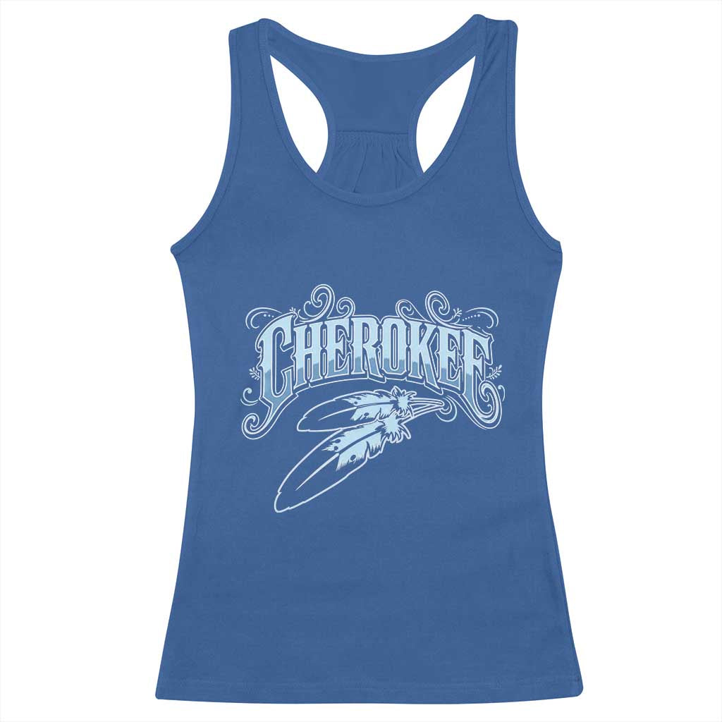 Cherokee Native American Heritage Racerback Tank Top Blue Feather Filigree Typography