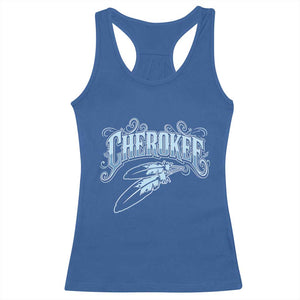 Cherokee Native American Heritage Racerback Tank Top Blue Feather Filigree Typography