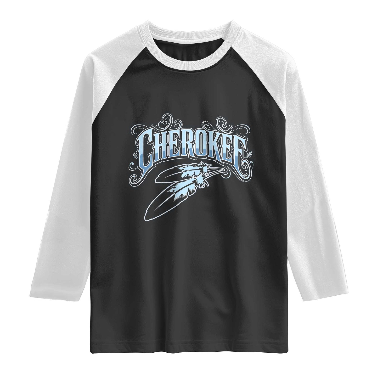 Cherokee Native American Heritage Raglan Shirt Blue Feather Filigree Typography TS12 Black White Print Your Wear