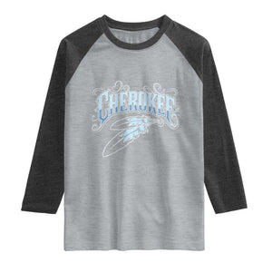 Cherokee Native American Heritage Raglan Shirt Blue Feather Filigree Typography