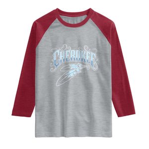 Cherokee Native American Heritage Raglan Shirt Blue Feather Filigree Typography
