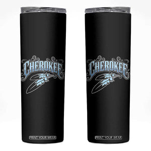 Cherokee Native American Heritage Skinny Tumbler Blue Feather Filigree Typography