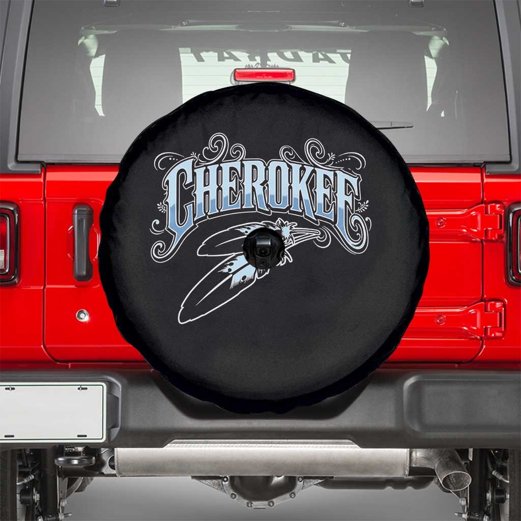 Cherokee Native American Heritage Spare Tire Cover Blue Feather Filigree Typography