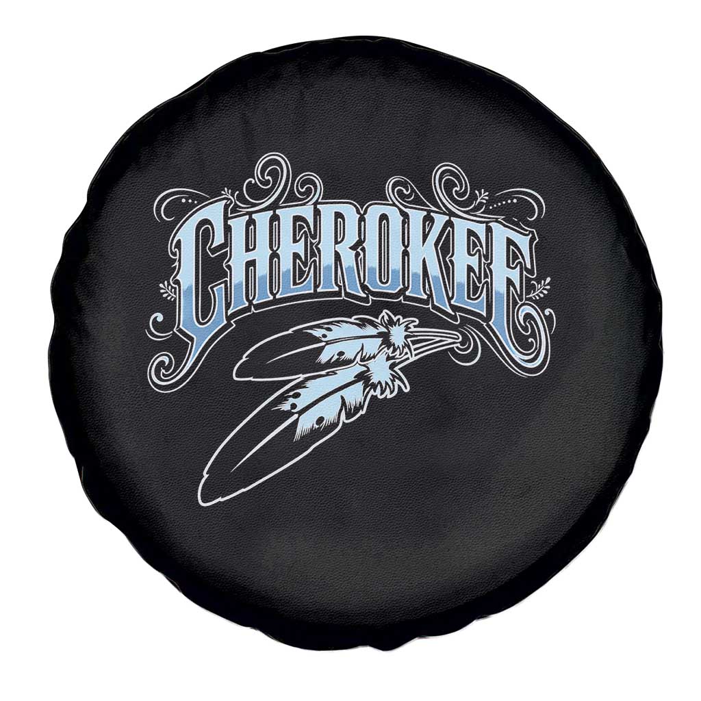 Cherokee Native American Heritage Spare Tire Cover Blue Feather Filigree Typography