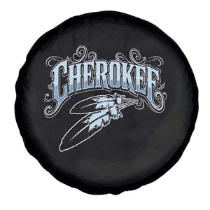 Cherokee Native American Heritage Spare Tire Cover Blue Feather Filigree Typography