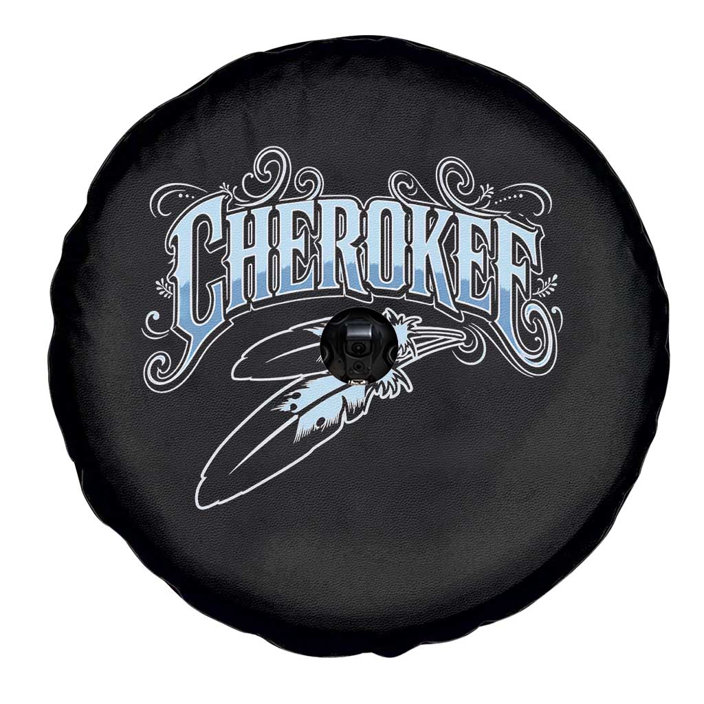 Cherokee Native American Heritage Spare Tire Cover Blue Feather Filigree Typography