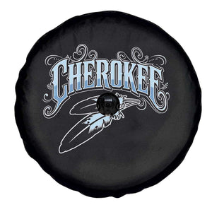 Cherokee Native American Heritage Spare Tire Cover Blue Feather Filigree Typography