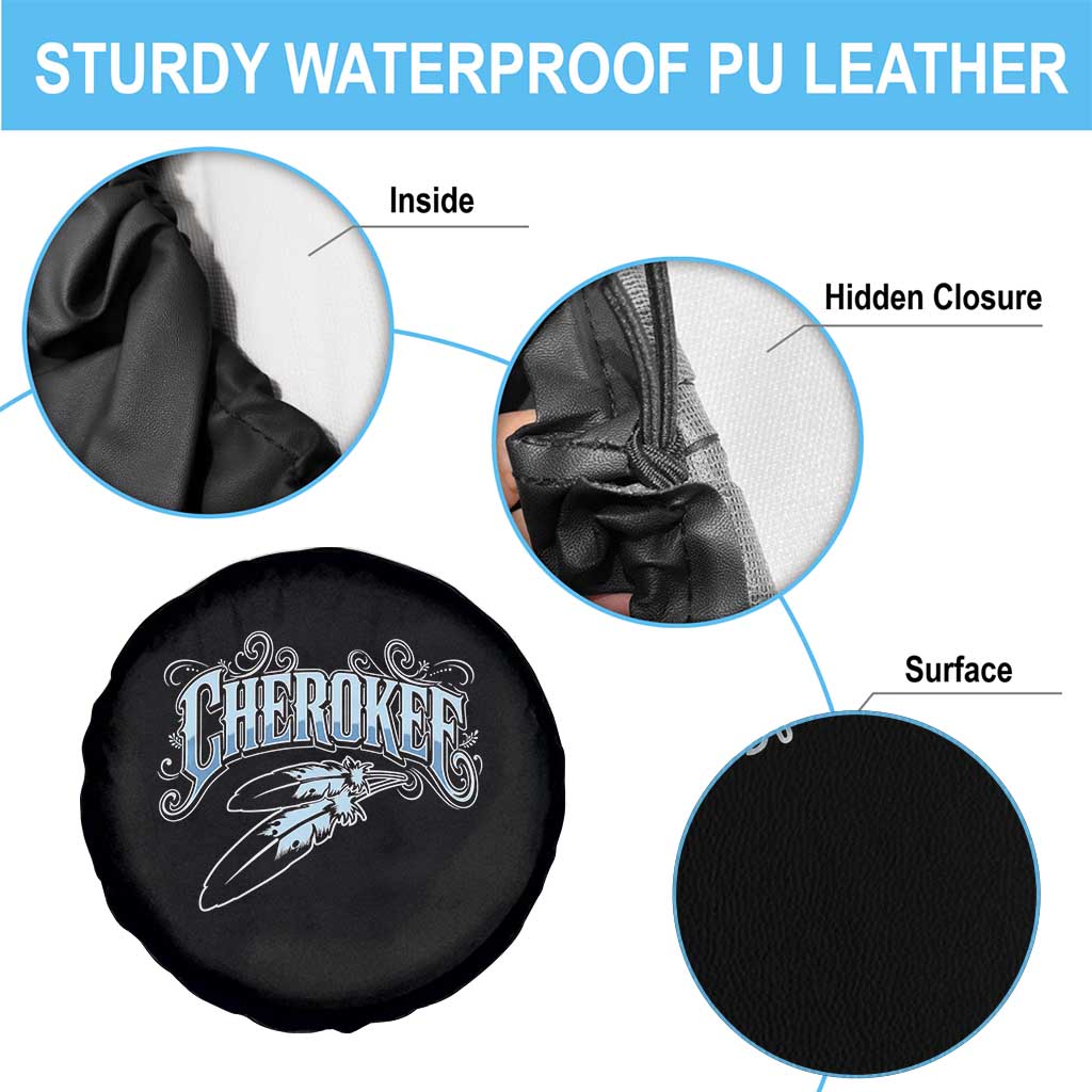 Cherokee Native American Heritage Spare Tire Cover Blue Feather Filigree Typography