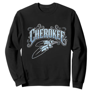 Cherokee Native American Heritage Sweatshirt Blue Feather Filigree Typography