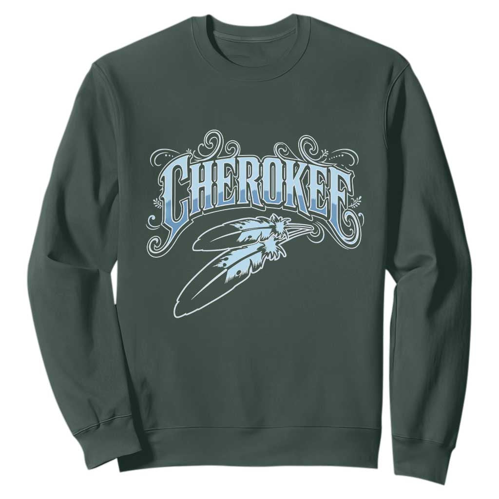 Cherokee Native American Heritage Sweatshirt Blue Feather Filigree Typography